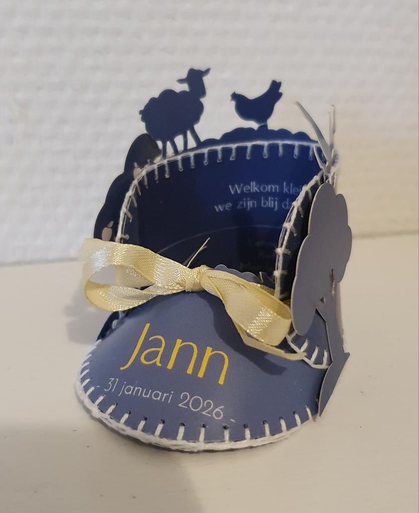 Schoentje gemaakt van geboortekaartjes een uniek kraamcadeau, Kinderen en Baby's, Ophalen of Verzenden, Nieuw, Kraamcadeau