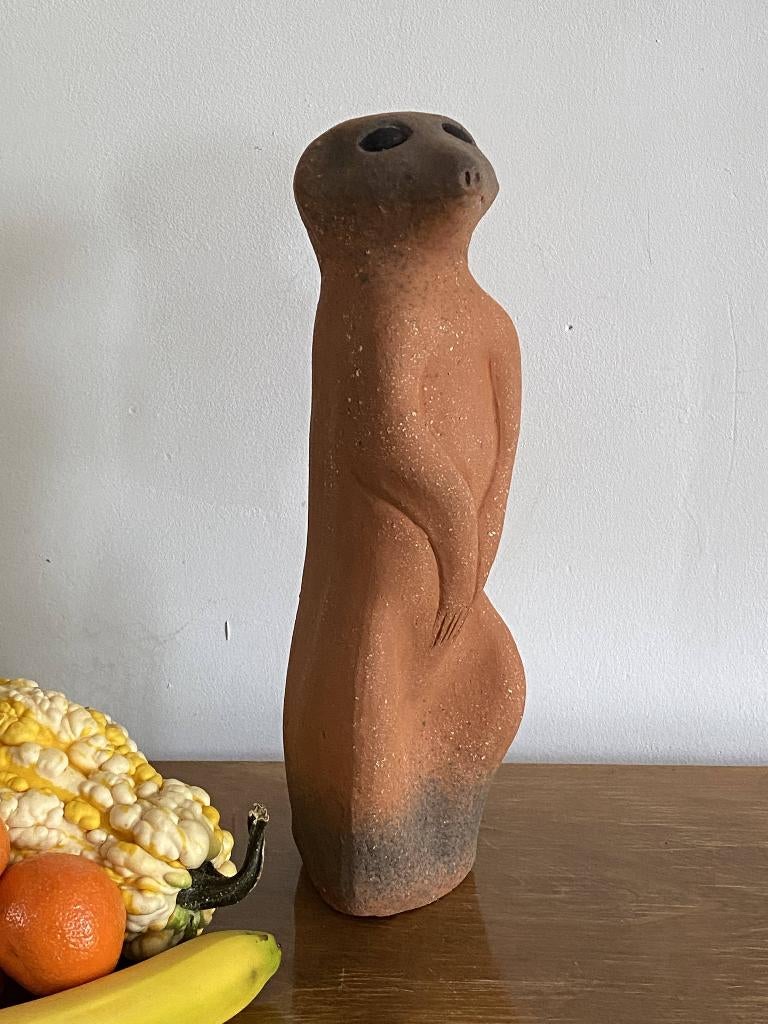 Vintage aardewerk terra beeld stokstaartje meerkat, Ophalen of Verzenden