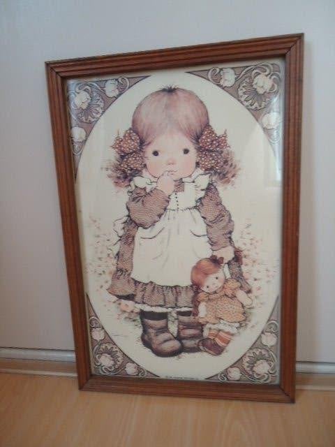 Sarah Kay prent in lijst met glas, vintage, Verzamelen, Ophalen of Verzenden, Huis en Inrichting