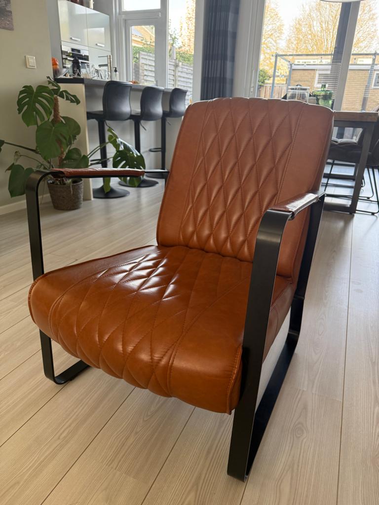 Fauteuil cognac kleur Eleonora TEAB, Huis en Inrichting, Fauteuils, Ophalen, Gebruikt, 50 tot 75 cm, Leer