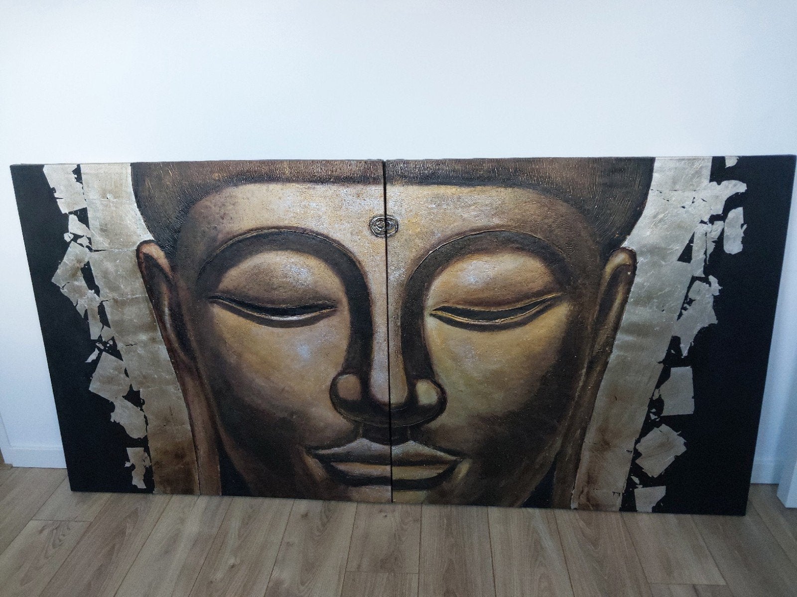 Prachtig Boeddha Tweeluik Schilderij - 2 bij 1 meter, Ophalen, Handgeschilderd, Acrylverf, Overig onderwerp