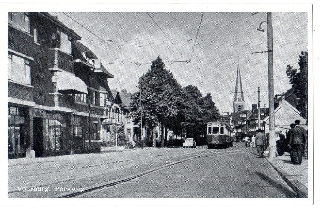 Voorburg, Tram NZH, Parkweg, Verzamelen, Verzenden, 1940 tot 1960, Ongelopen, Zuid-Holland