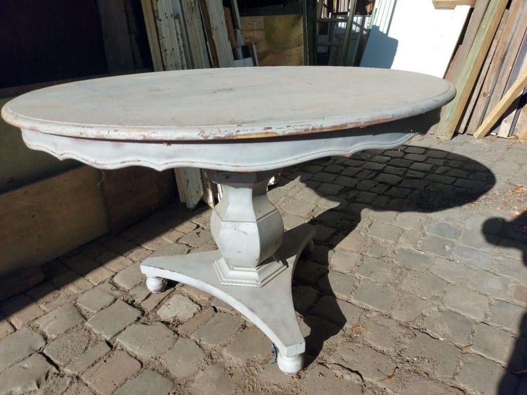 Antiek ronde tafel biedemeier 1860 in kleur grijs diam 120, Ophalen
