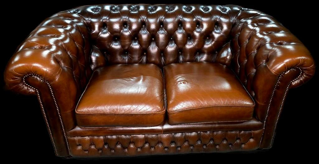 Chesterfield Springvale 2 zit bank bruin leer + BEZORGING, Ophalen of Verzenden