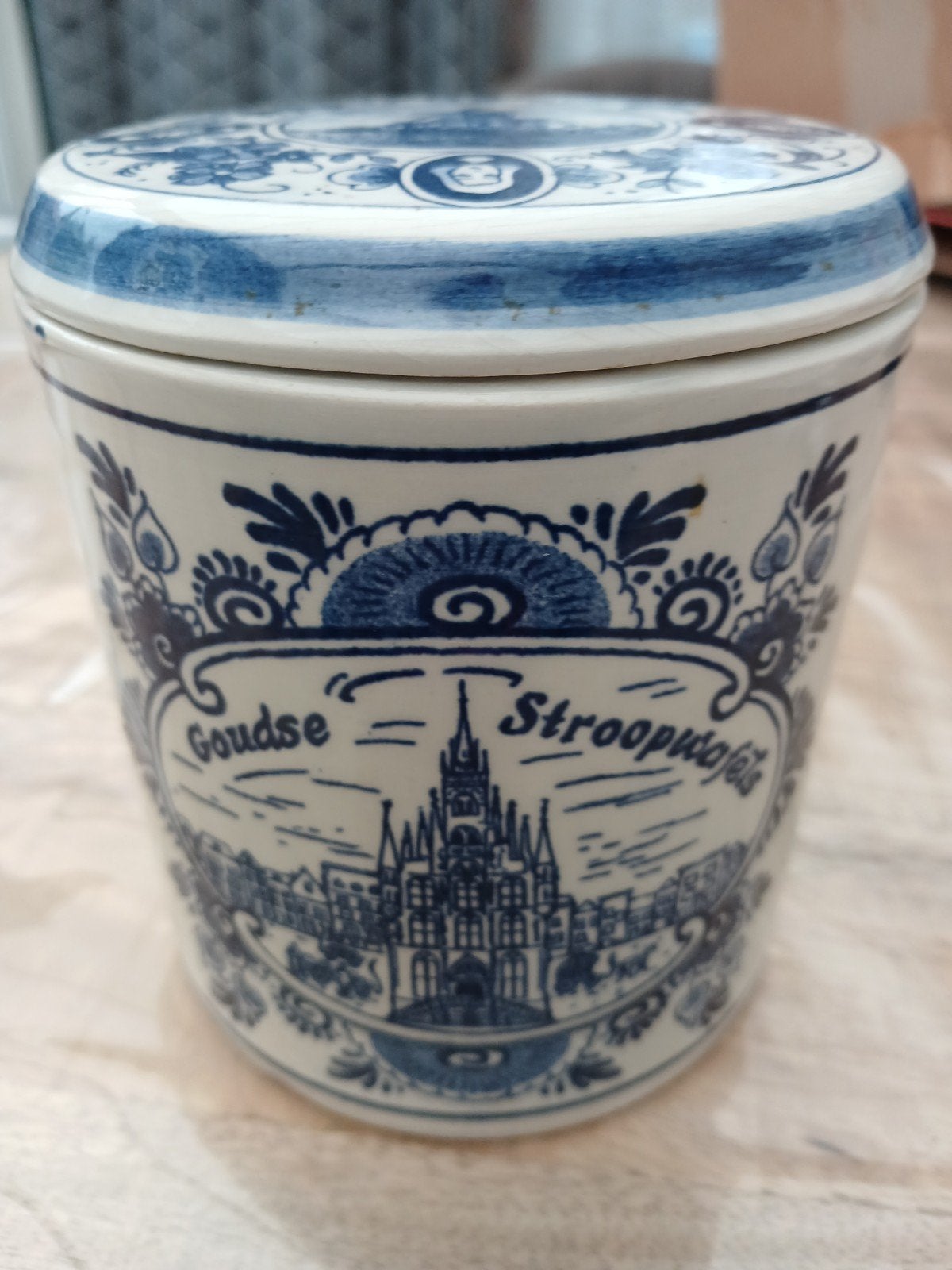 Delfts Blauw Gouda Stroopwafel Pot Handgeschilderd, Ophalen of Verzenden