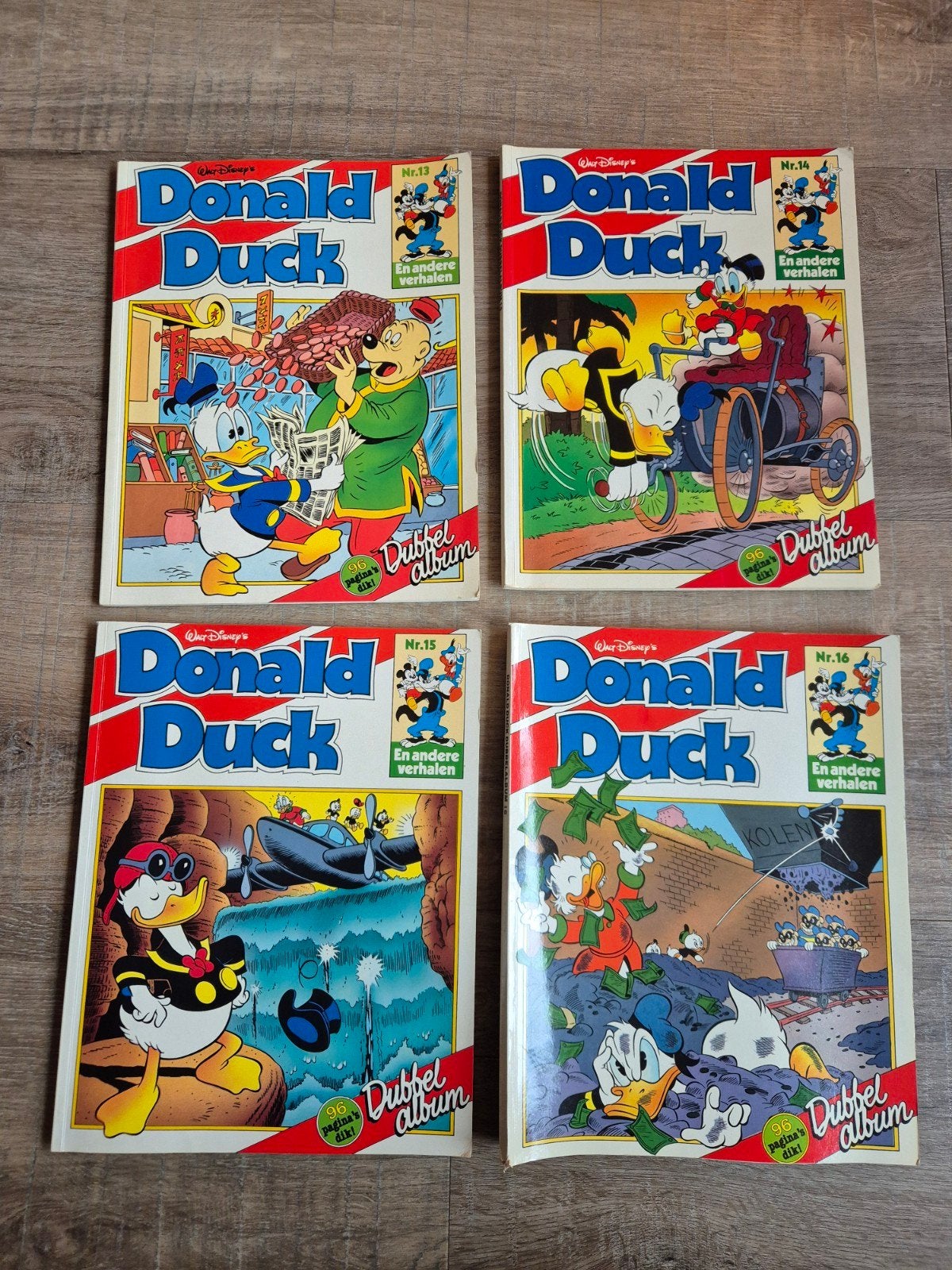 Donald Duck Dubbel Album Nrs. 13, 14, 15, 16, Meerdere stripboeken, Ophalen of Verzenden, Gelezen
