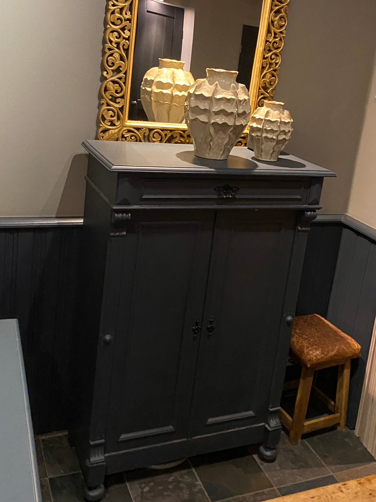 LANDELIJKE KAST H138 B95 45 OFF BLACK FARROW&BALL STIJL, Ophalen, Zo goed als nieuw, 25 tot 50 cm