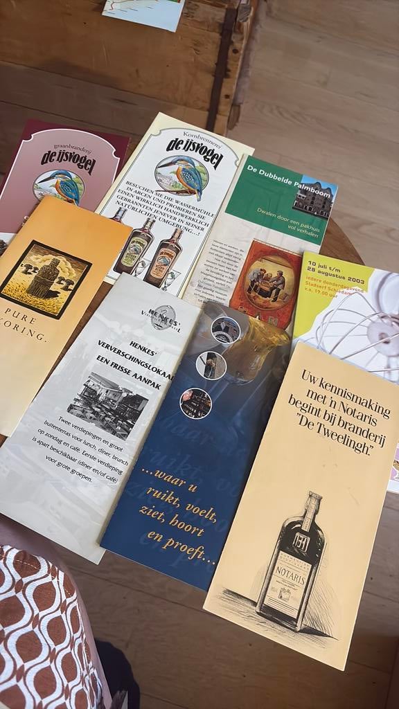8 verschillende folders distilleerderij jenever oa Schiedam, Ophalen of Verzenden, Zo goed als nieuw, Overige typen