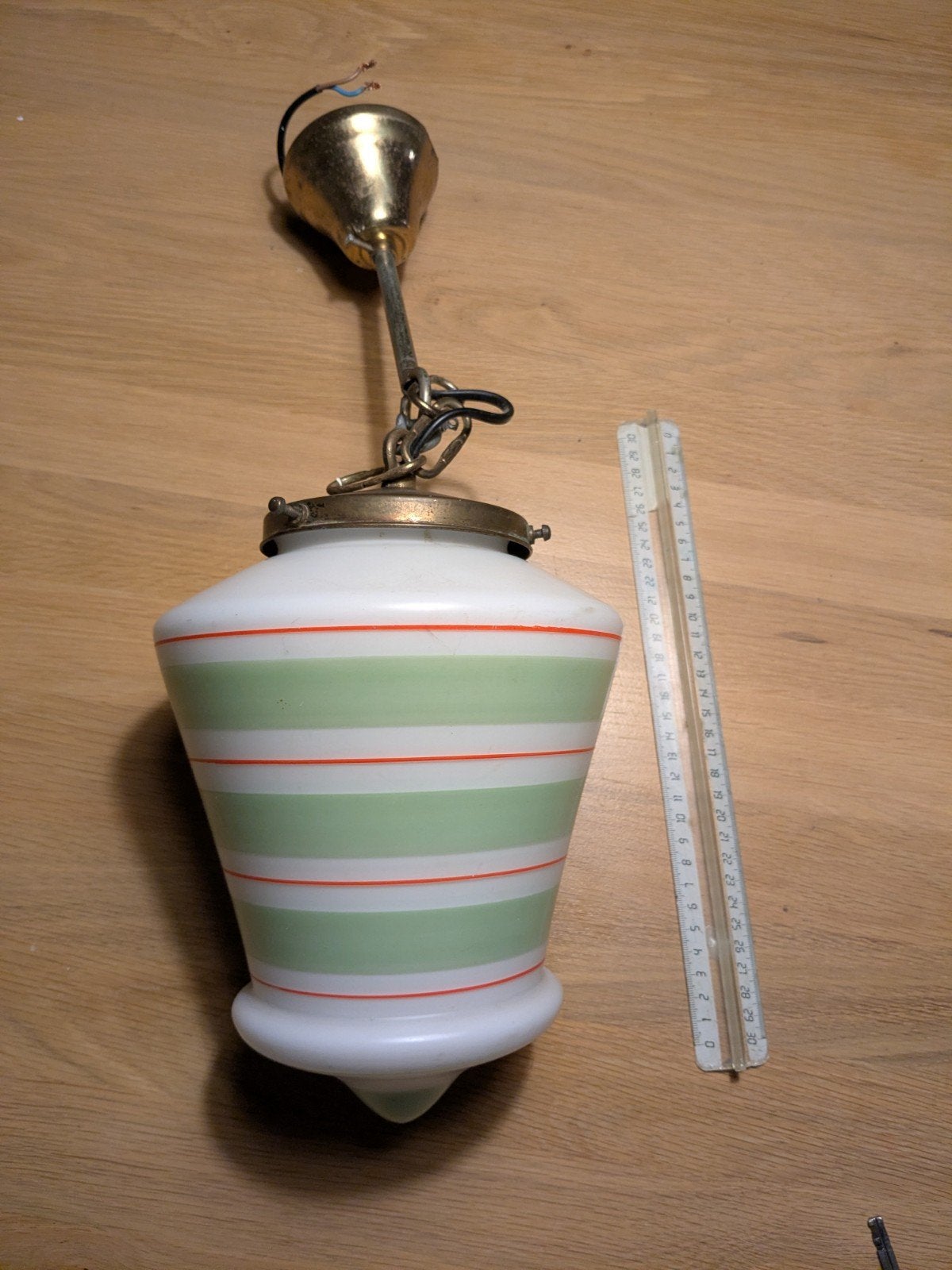 Retro Vintage Hanglamp met Groen/Rood Streepdesign, Huis en Inrichting, Ophalen, Gebruikt, Glas, Retro, Vintage