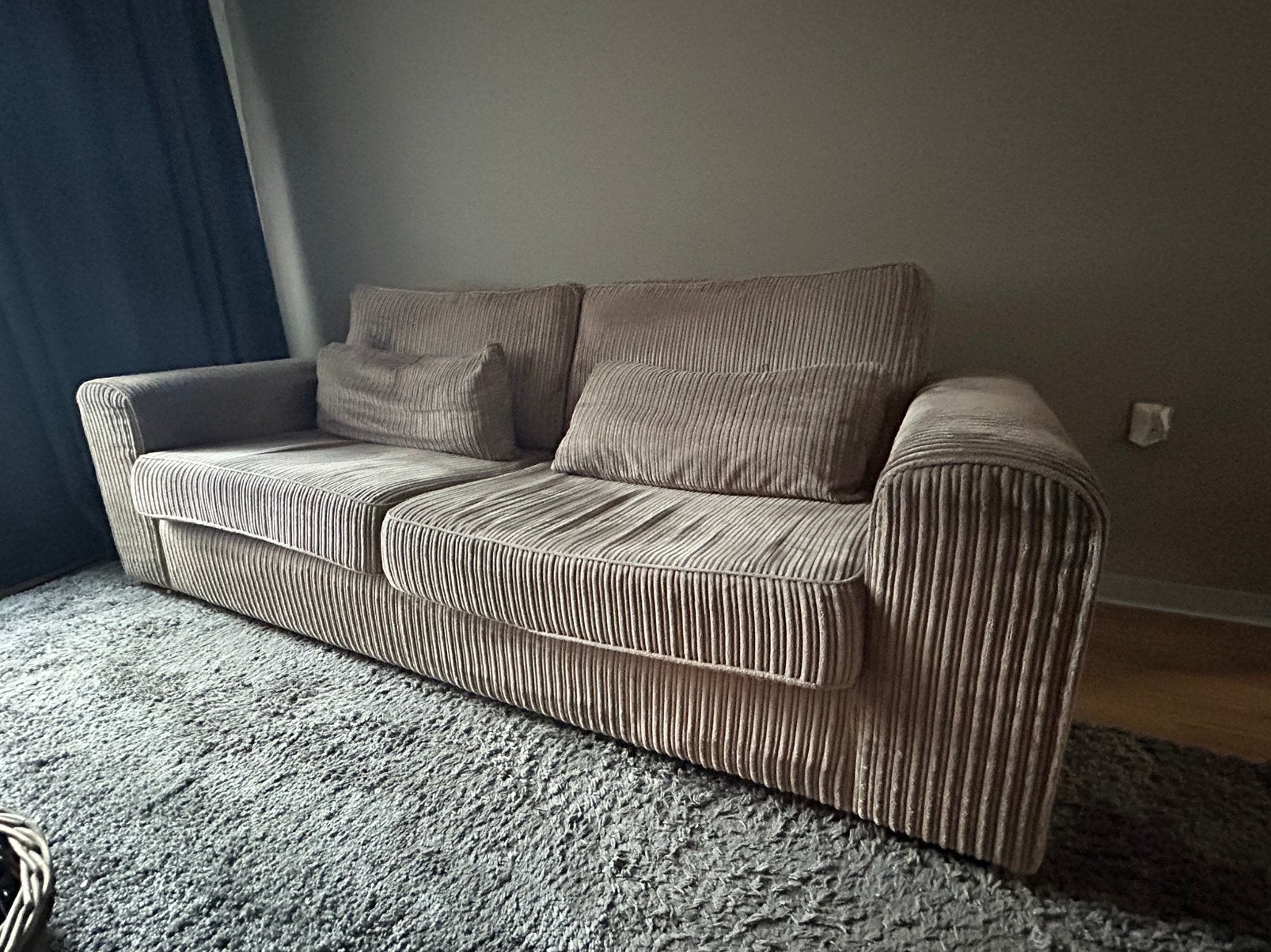 Bankstel 2,5 zits bank taupe ribstof, Huis en Inrichting, Ophalen, Driepersoons, 75 tot 100 cm, Zo goed als nieuw