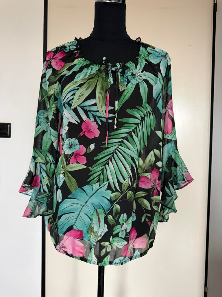 Gerry Weber Blouse met Tropische Print - Maat M, Ophalen of Verzenden, Zo goed als nieuw, Maat 38/40 (M), Zwart