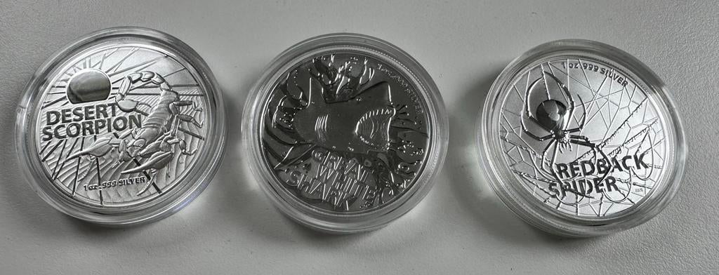 Perth Mint “Australia’s Most Dangerous” – Set van 3, Verzenden, Zilver