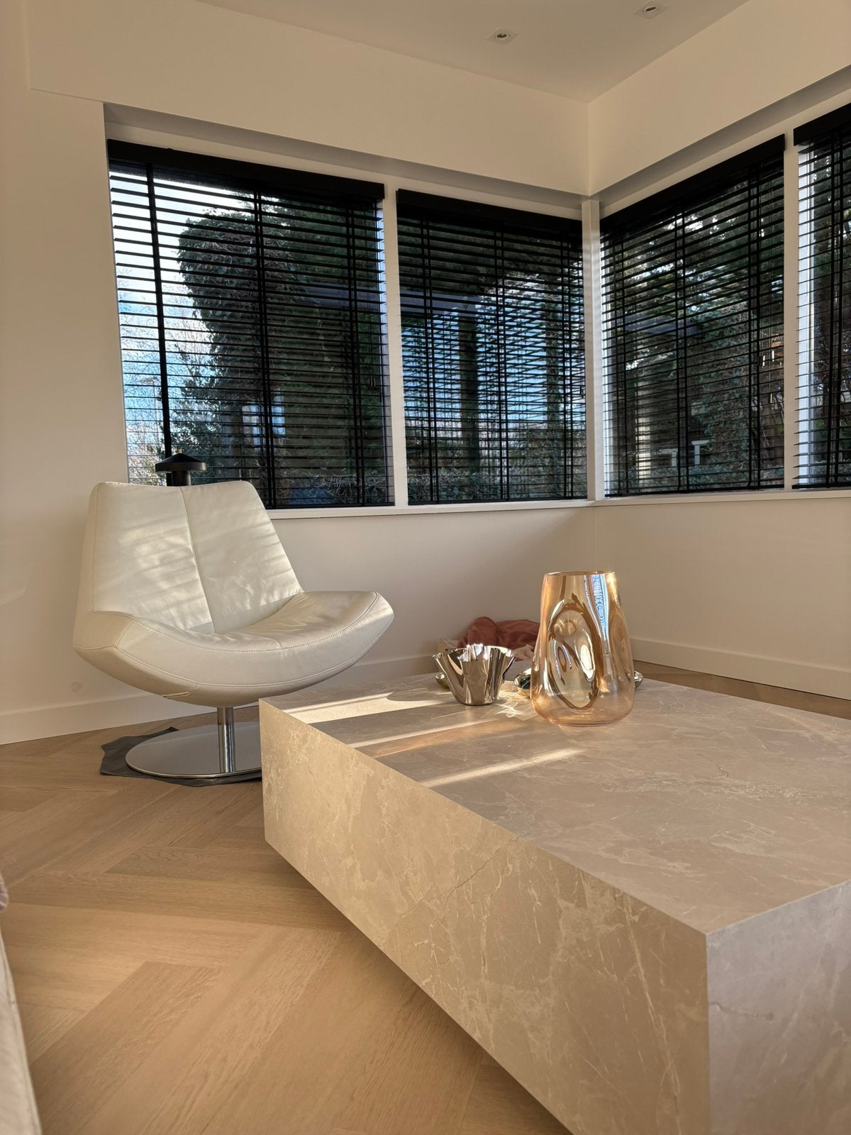 Musterring Draaibare Fauteuil - Wit Leder, Gebruikt, Wit, Leer, Ophalen of Verzenden