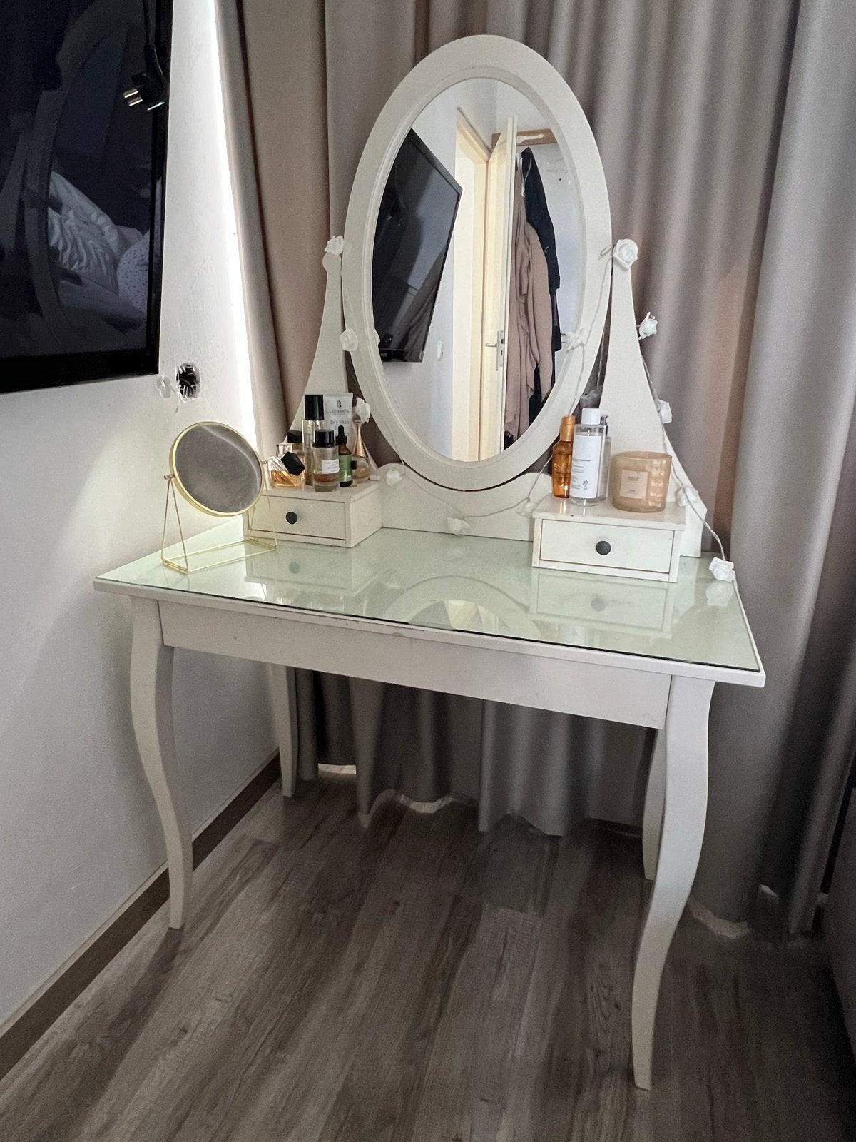 Witte kaptafel met spiegel en lades, Ophalen, 100 tot 150 cm, 50 tot 100 cm, Zo goed als nieuw