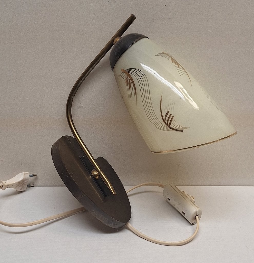 Oud messing hanglampje met glazen kap, Ophalen of Verzenden