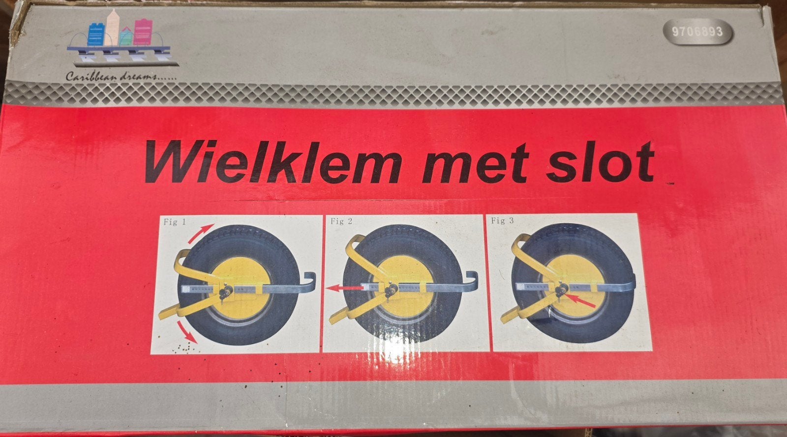 Wielklem met slot - Geschikt voor 13"-15" wielen, Ophalen, Nieuw