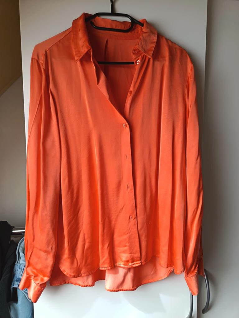 Oranje satijnachtige blouse, Maat 38/40 (M), Geen idee, Oranje, Ophalen of Verzenden