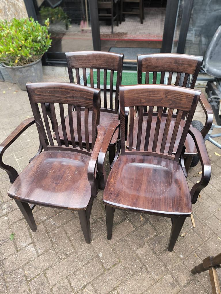 Set van 6 thornet stoelen met armleuningen, Huis en Inrichting, Stoelen, Ophalen, Gebruikt, Bruin, Cafe mancave kroeg thornet