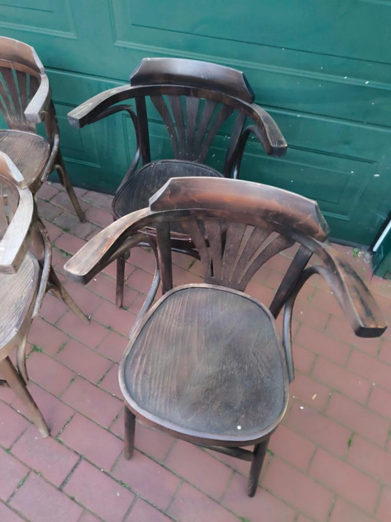 vintage café bistro houten stoelen armleuning brocant stoer, Ophalen
