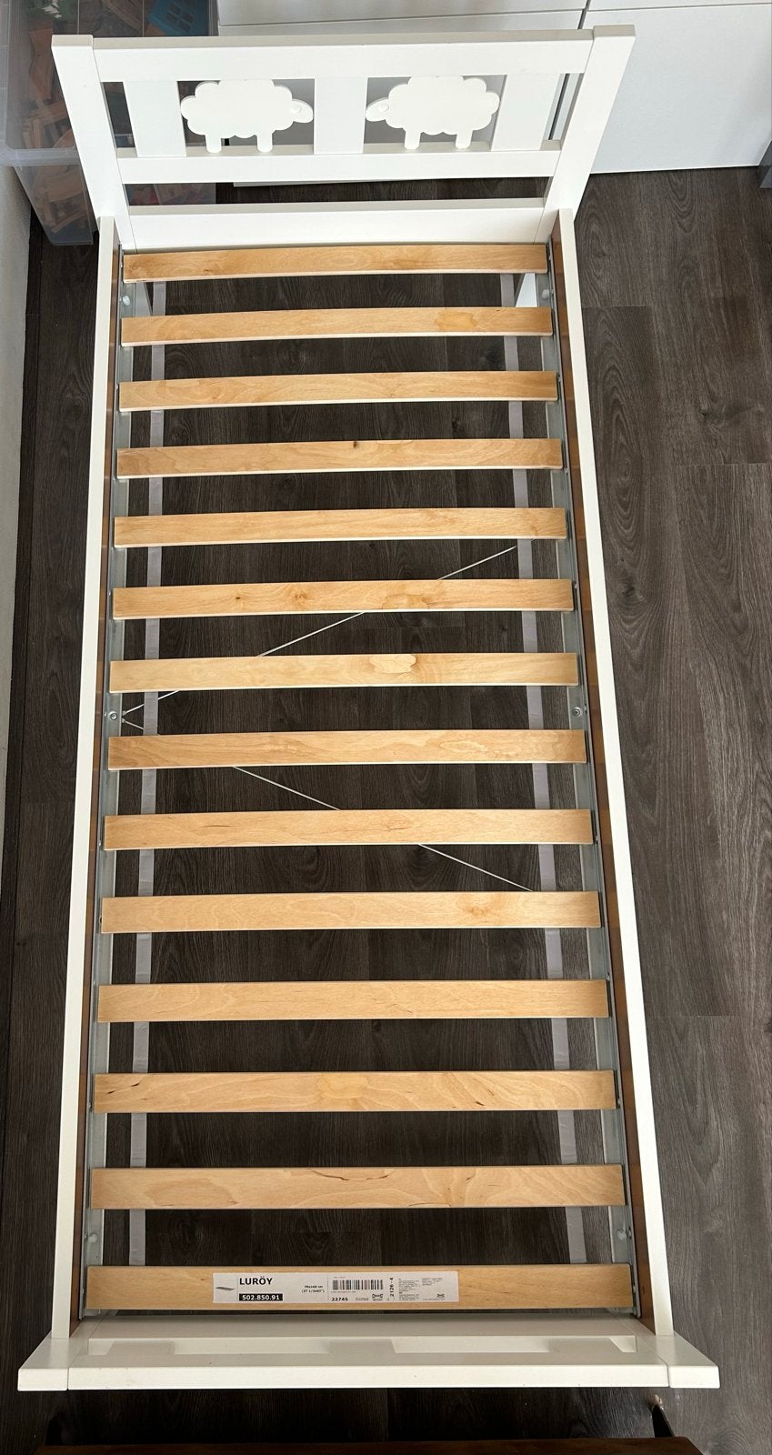 IKEA SNIGLAR Peuterbed met lattenbodem en matras, Ophalen, 70 tot 85 cm, Zo goed als nieuw, Lattenbodem