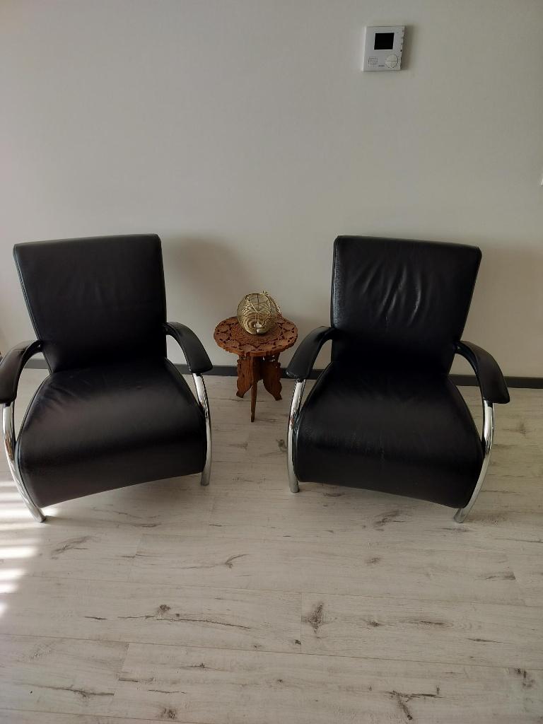 twee luxe lederen fauteuils zware kwaliteit, Ophalen, Zo goed als nieuw, 75 tot 100 cm, 50 tot 75 cm