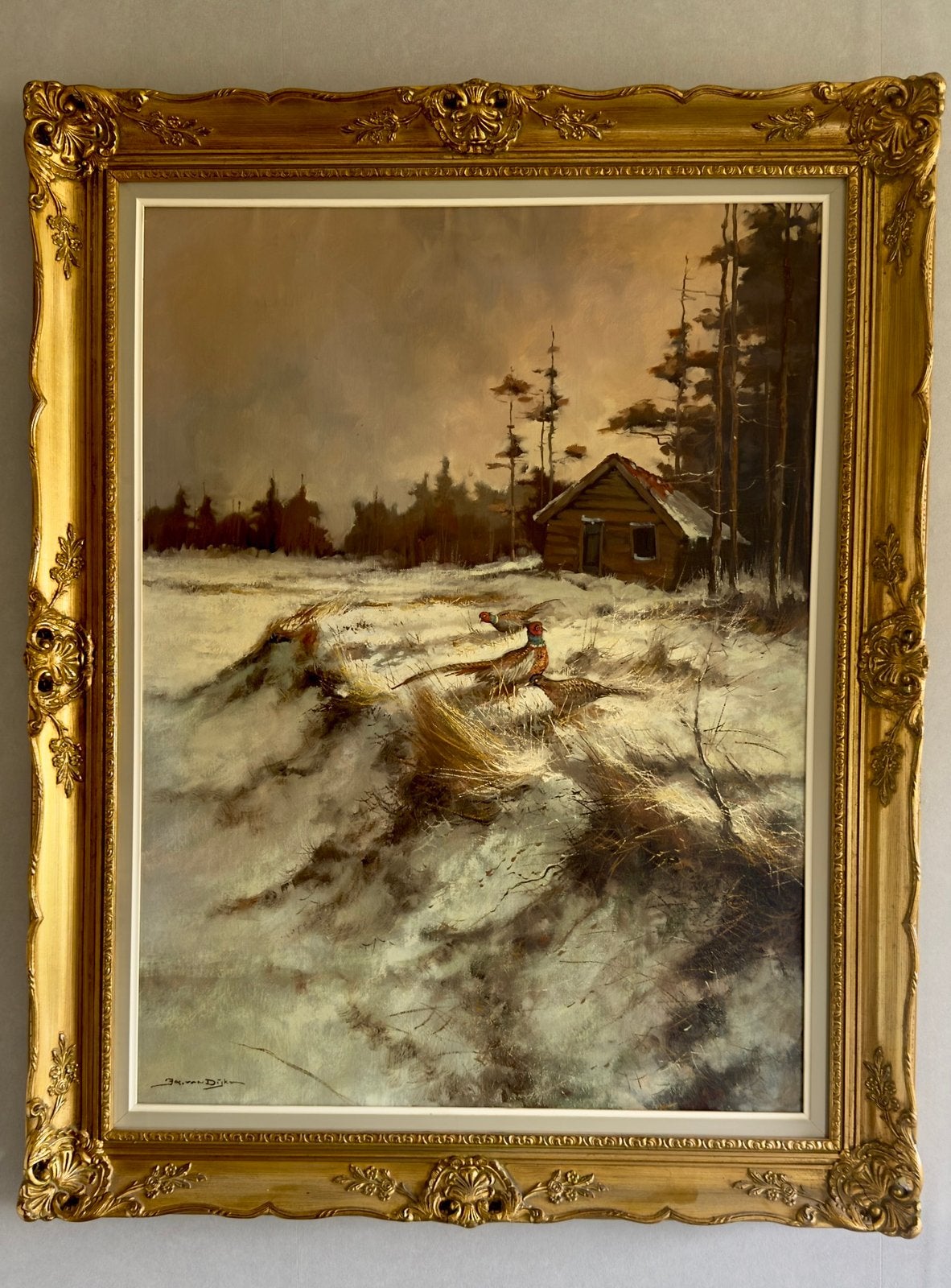 Schilderij, winter- bos landschap door Jos van Dijk, Antiek en Kunst, Ophalen, Doek, Landschap, Klassiek