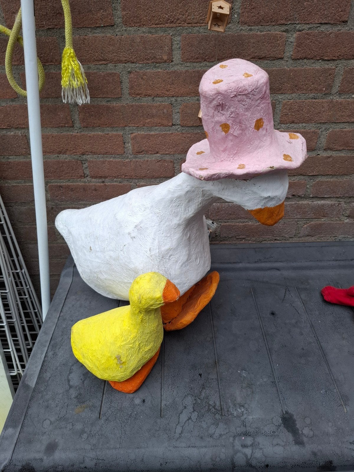 Ganzen en kuiken van papier-maché, Ophalen of Verzenden, Gebruikt