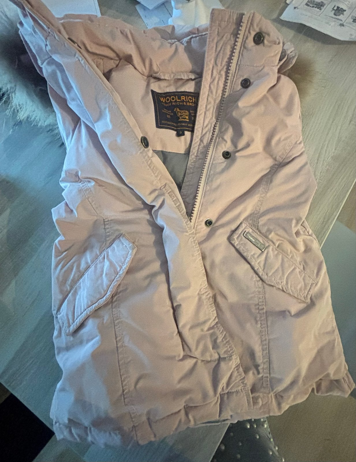 Roze Woolrich winterjas voor meisjes, Ophalen of Verzenden, Gebruikt, Meisje
