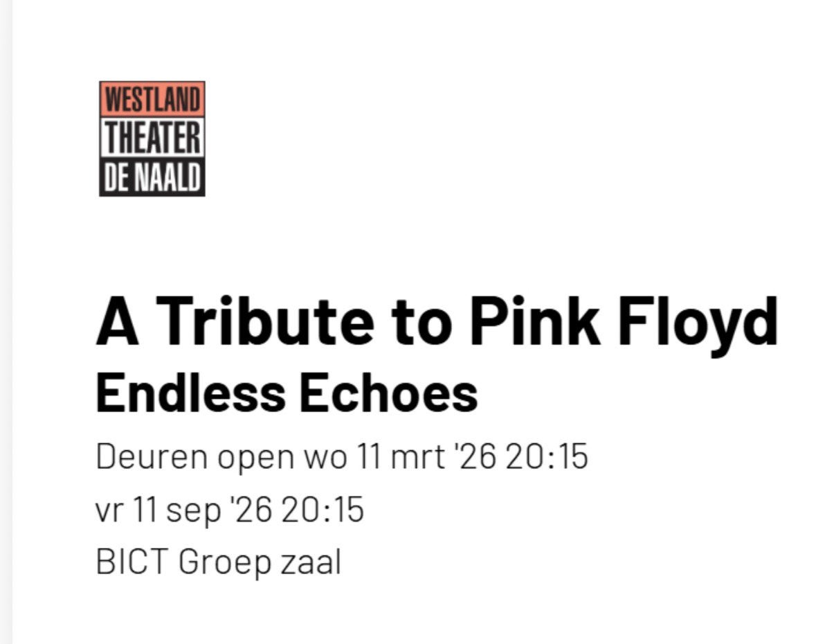A Tribute to Pink Floyd - Endless Echoes (UITVERKOCHT), Tickets en Kaartjes, Twee personen, September