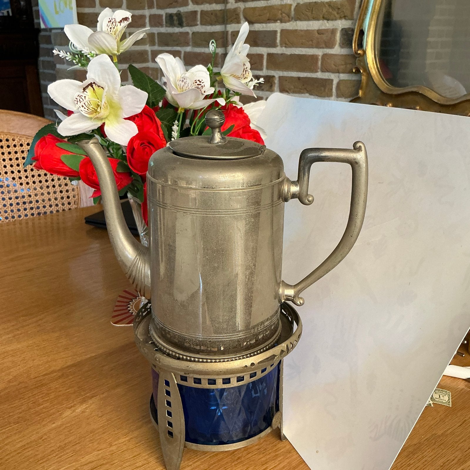 Antieke koffiepot met warmhouder., Ophalen of Verzenden