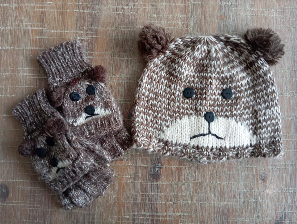 Schattige Primark muts en handschoenen set met beer design, Primark, Ophalen of Verzenden, Zo goed als nieuw