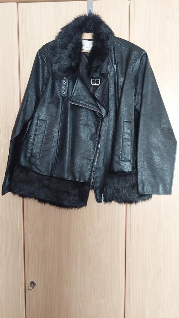 Bikerjas met bont imitatieleer 46/48, Ophalen
