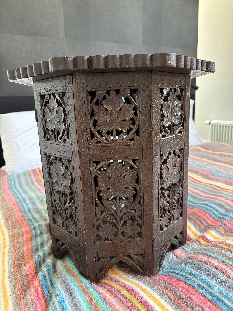 Anglo-Indisch Houtsnijwerk Tafeltje Hoshiarpur -40cm x 40 cm, Ophalen of Verzenden