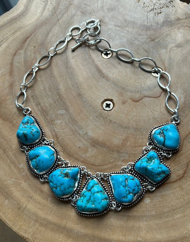 Ketting met grote turquoise stenen, Verstelbaar, Blauw, Ophalen of Verzenden, Zo goed als nieuw