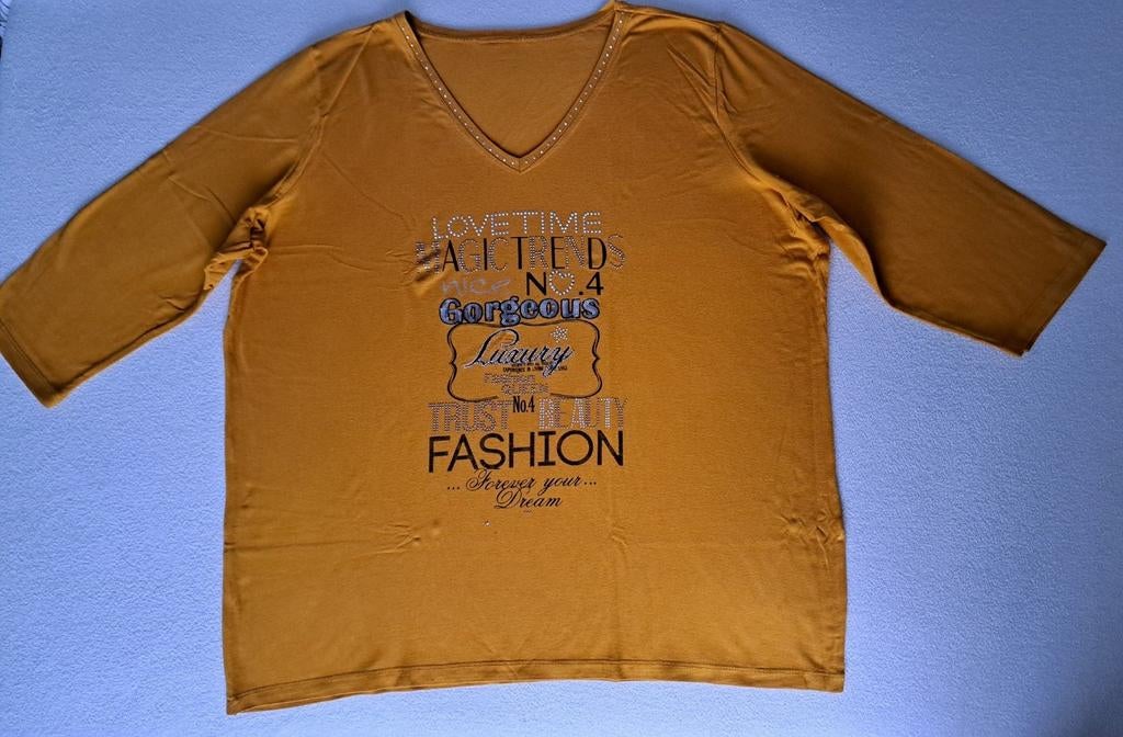 Okergeel shirt met driekwarts mouwen, mt. 46, Geel, Maat 46/48 (XL) of groter, Ophalen of Verzenden, Zo goed als nieuw