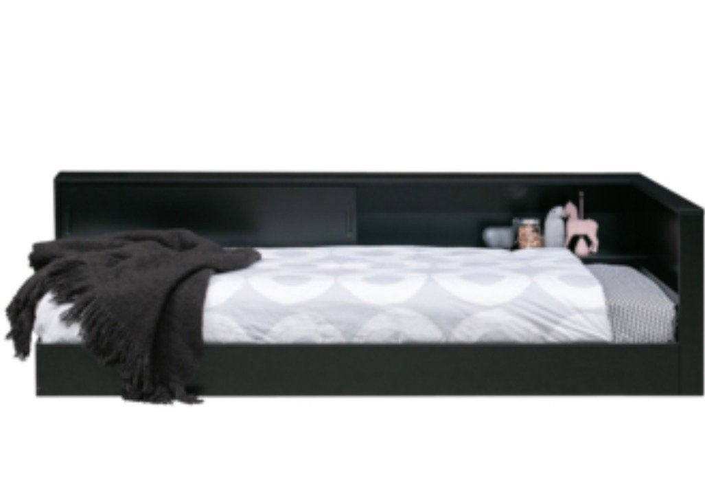 Woood Connect Hoekbed Grenen Zwart met Opbergruimte, Ophalen, Gebruikt, 90 cm, Eenpersoons