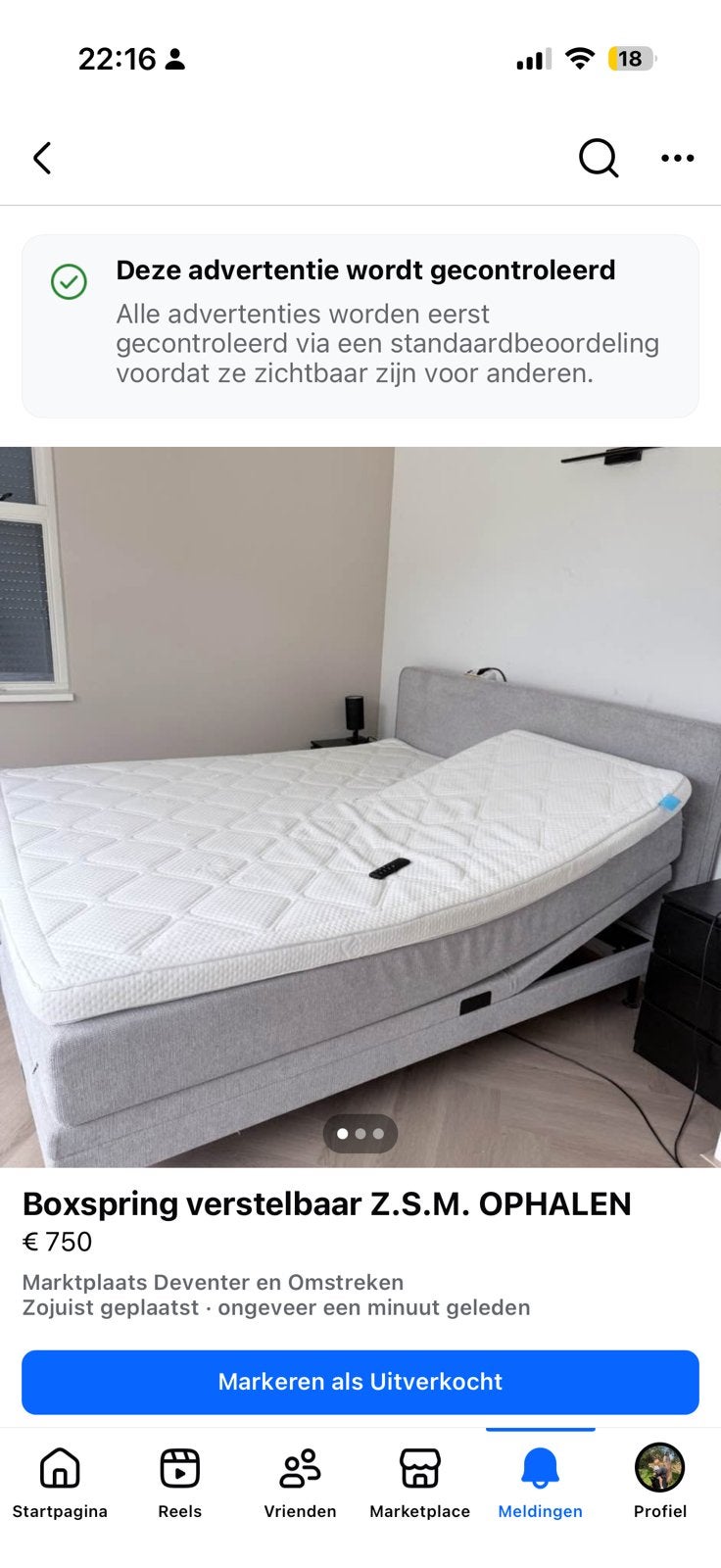 Boxspring elektrisch verstelbaar, Huis en Inrichting, Slaapkamer | Matrassen en Bedbodems, Ophalen, Zo goed als nieuw, Tweepersoons