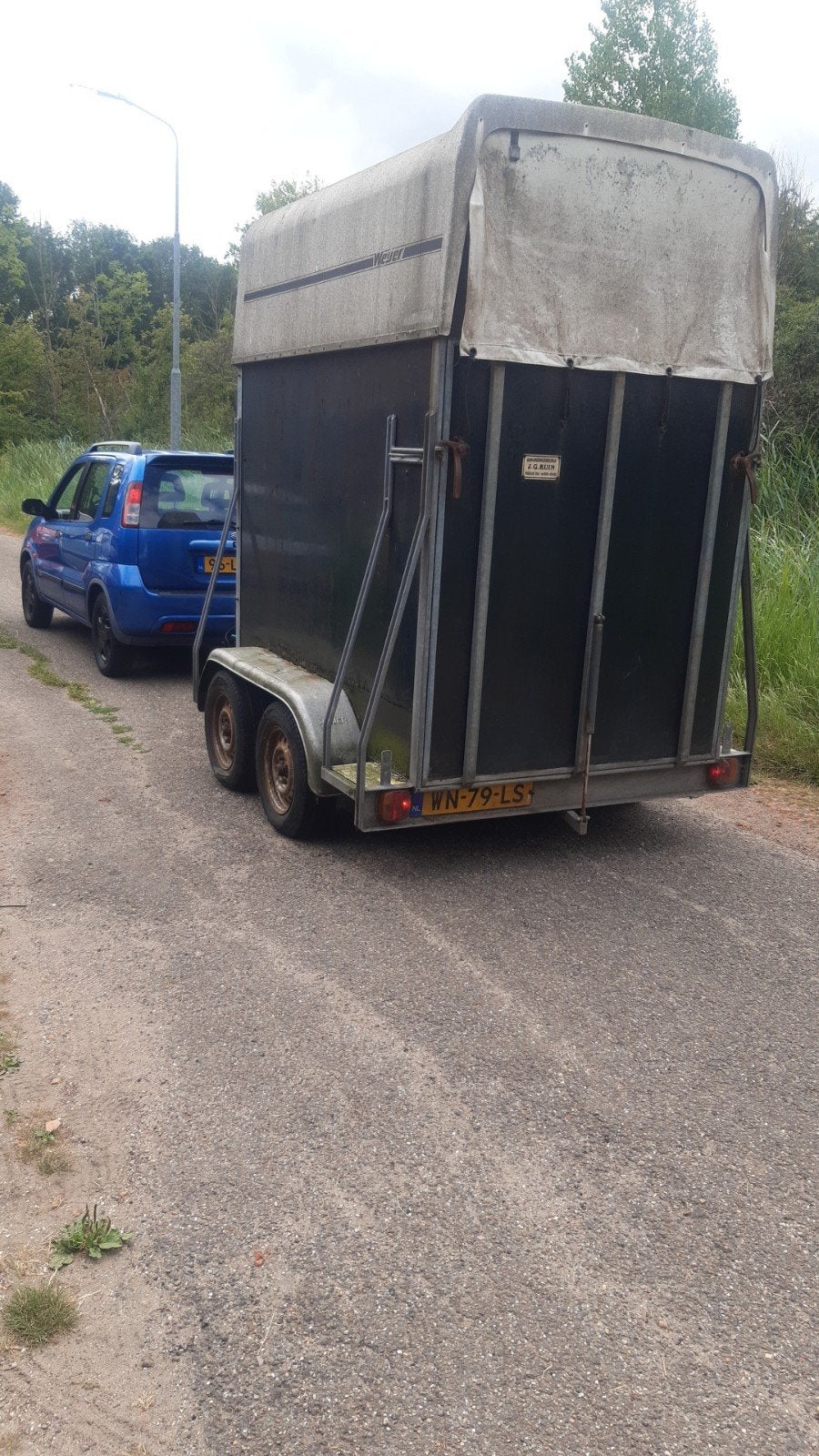 T.K paardetrailer veetrailer aanhanger tandemasser, Ophalen, Gebruikt, Hout, 1-paards trailer