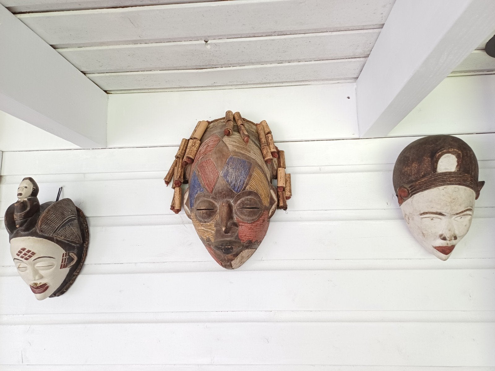 Set van 3 Afrikaanse maskers - Houtsnijwerk, Handgemaakt, Afrika, Masker, Meerkleurig