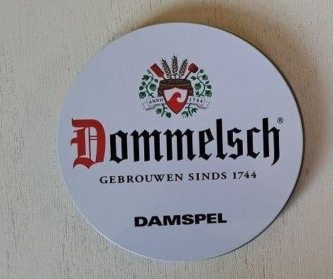 Dommelsch Damspel in rond blik, Ophalen of Verzenden, Zo goed als nieuw, Reclamebord, Plaat of Schild, Dommelsch