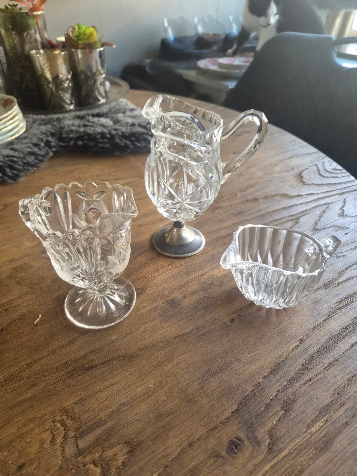 Set van 3 kristallen kannetjes/sauskommen, Antiek en Kunst, Antiek | Glas en Kristal, Ophalen