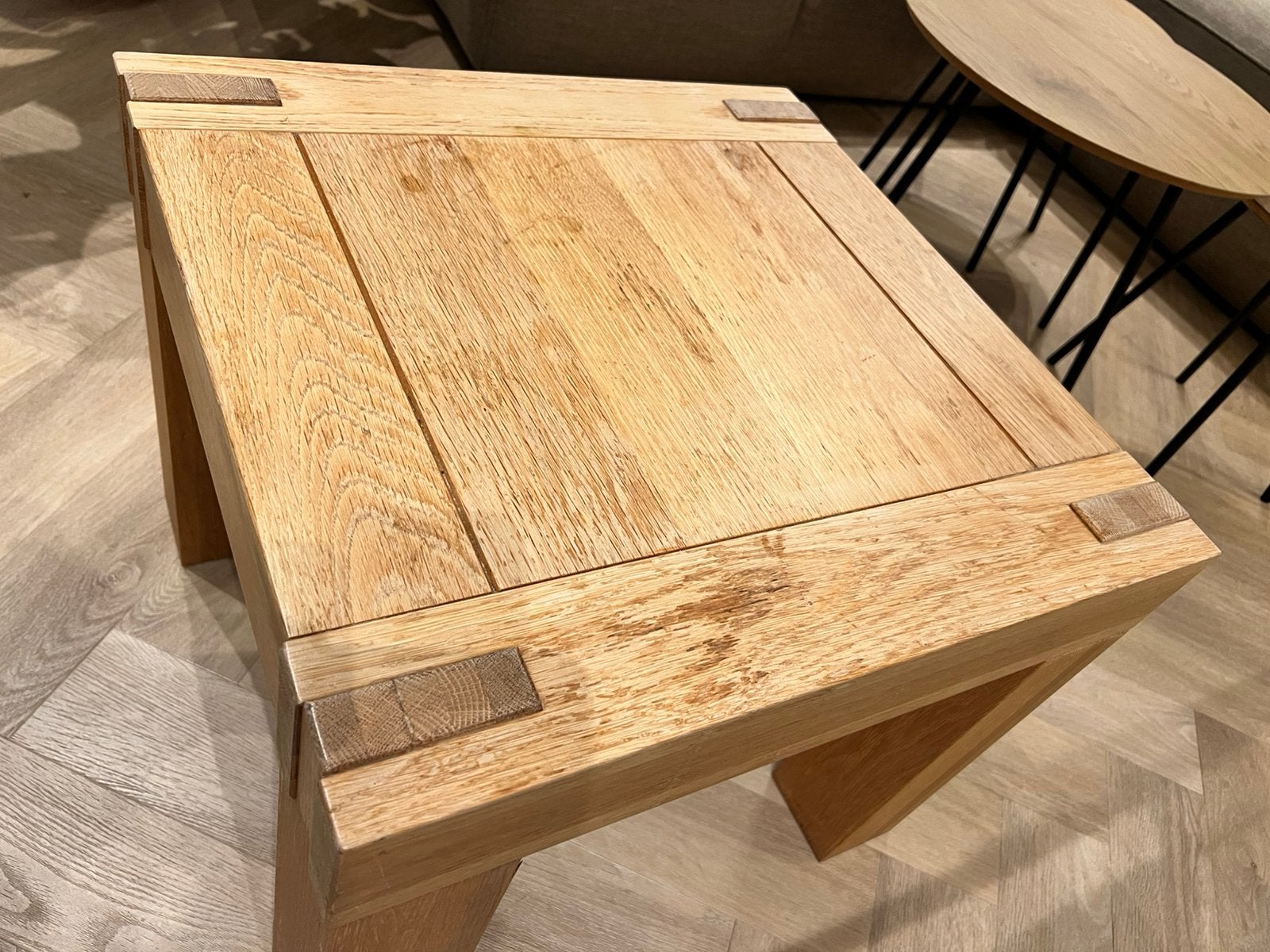 Vintage Mintjens massief eiken bijzettafel – jaren 70, Minder dan 55 cm, Gebruikt, Hout, Ophalen