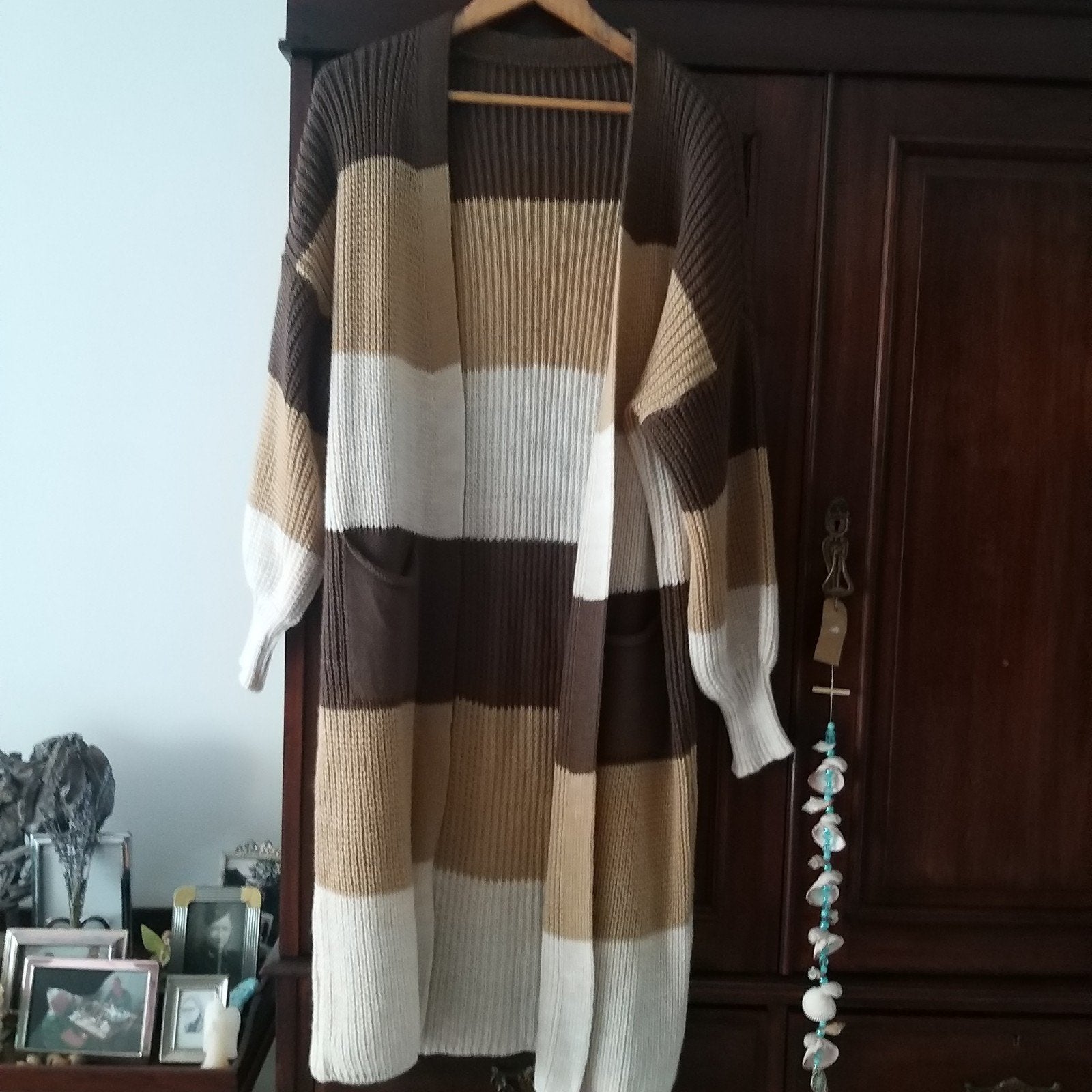 vest, lang, bruine kleuren, mt L/XL, Kleding | Dames, Grote Maten, Ophalen of Verzenden, Zo goed als nieuw, Bruin, Trui of Vest