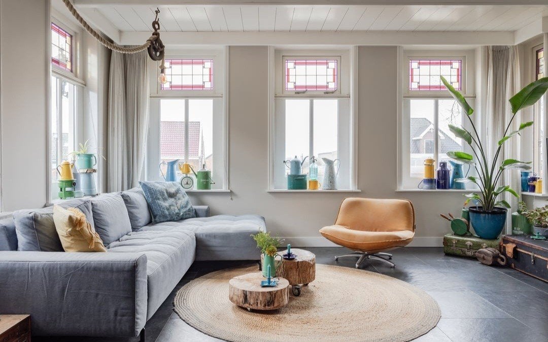 Comfortabele blauwe (jeans) hoekbank, Ophalen, Gebruikt, Vierpersoons of meer, Stof