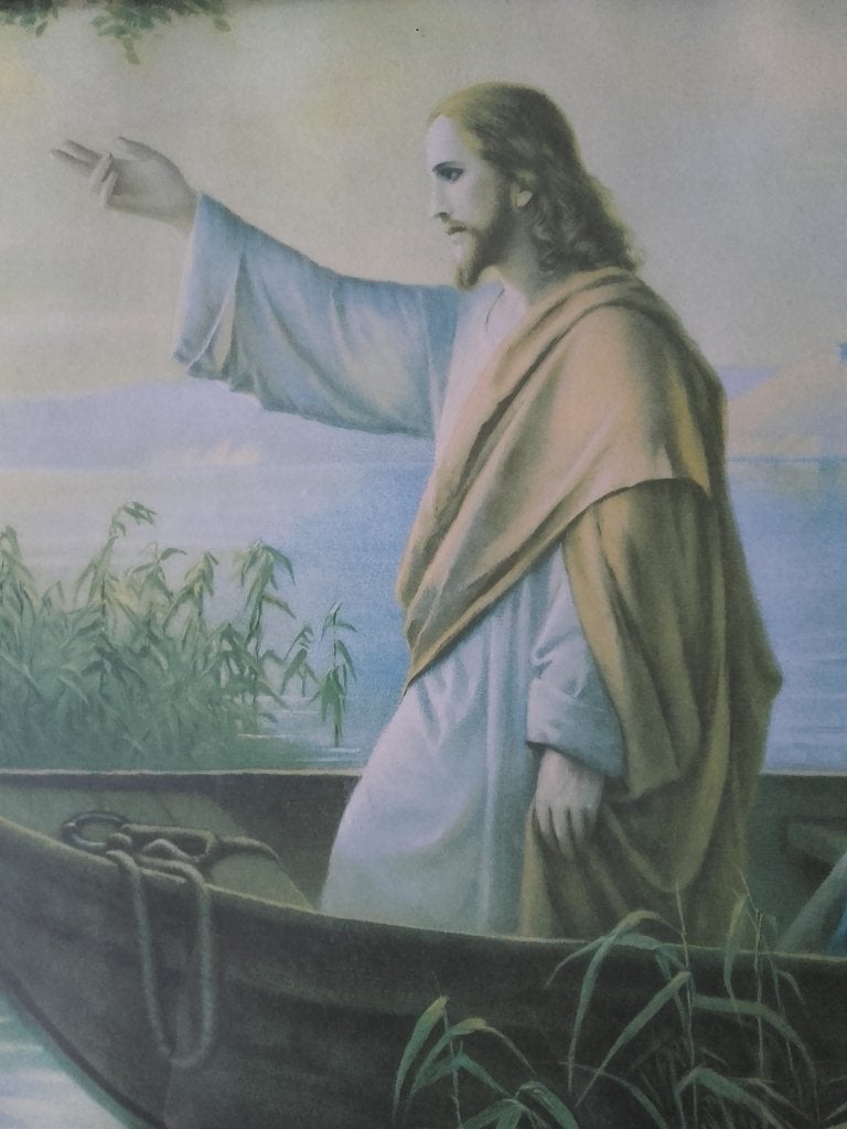 Mooie grote antieke ingelijste religieuze prent uit Italië., Ophalen