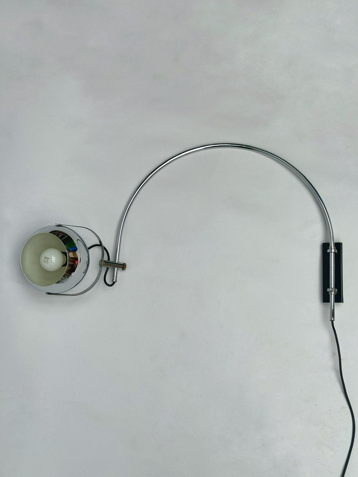 Vintage Herda Chroom Wandlamp, Retro Jaren 70 Space Age, Gebruikt, Met schakelaar, Metaal, Wandlamp