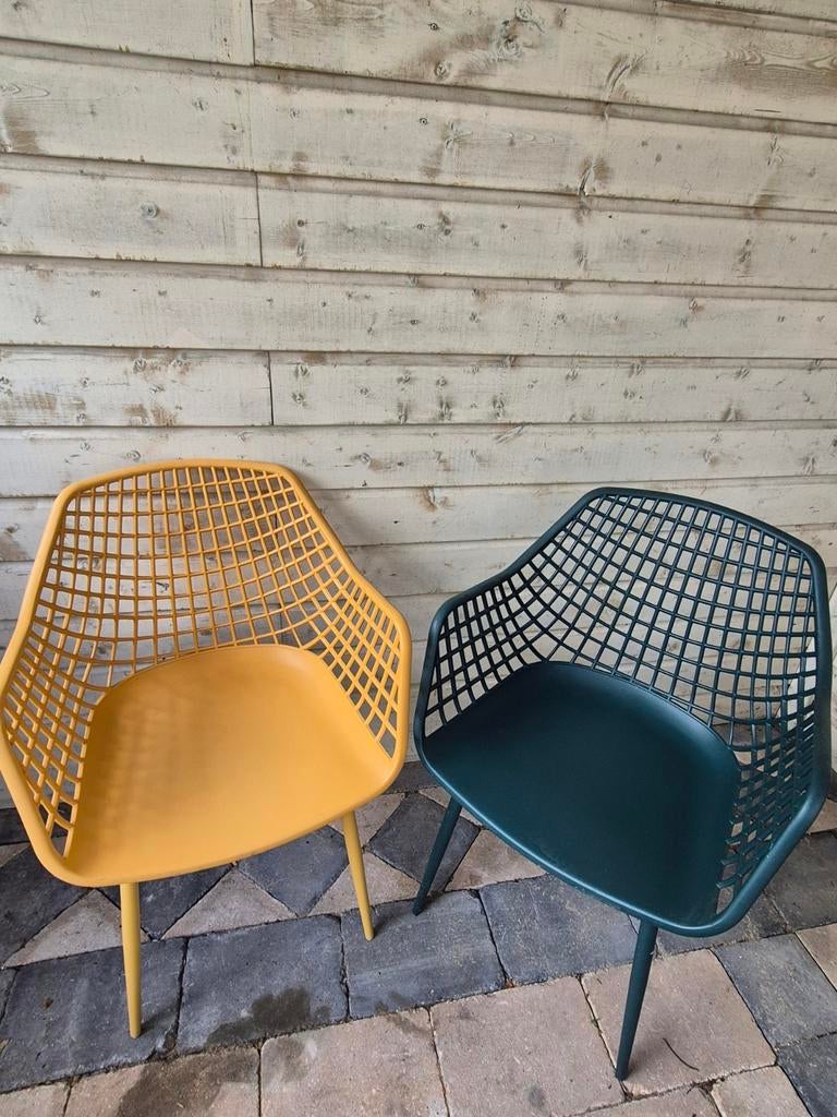 Set van 2 leuke kuipstoelen van webbing., Huis en Inrichting, Stoelen, Zo goed als nieuw, Twee, Kunststof, Overige kleuren, Ophalen