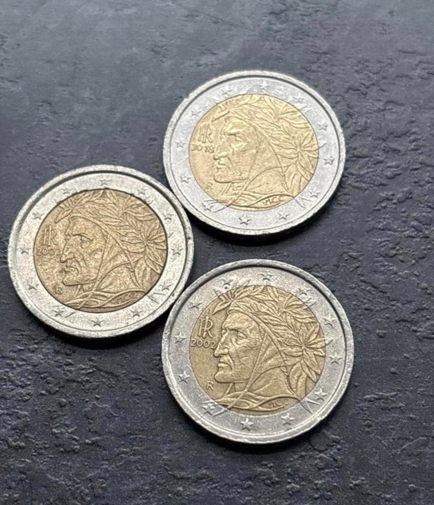 Set van 3 Italiaanse 2 Euro munten - Dante Alighieri, Postzegels en Munten, Munten | Europa | Euromunten, Ophalen of Verzenden