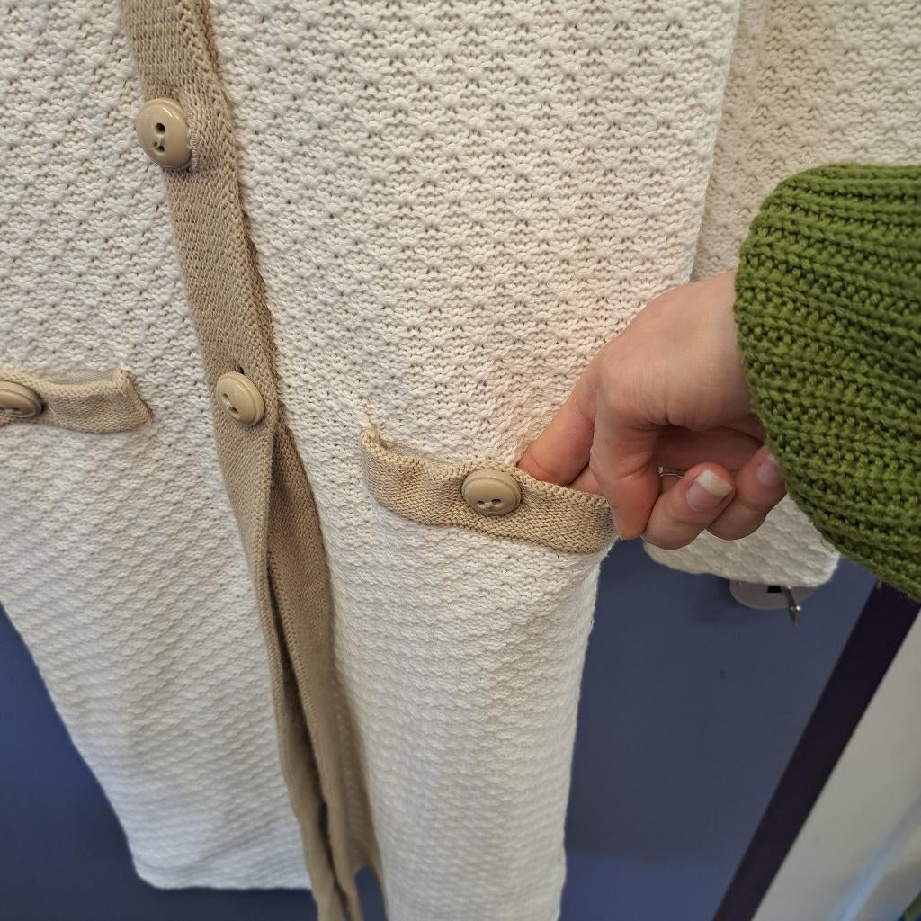 Caroline Biss lang gebreid ecru vest katoen mt S-M nr 50024, ., Beige, Ophalen of Verzenden, Zo goed als nieuw
