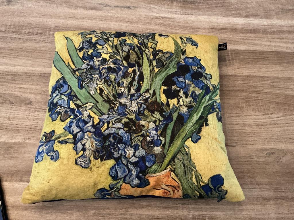 Kussen “Irissen” van van Gogh, Huis en Inrichting, Ophalen of Verzenden, Zo goed als nieuw, Blauw, Vierkant
